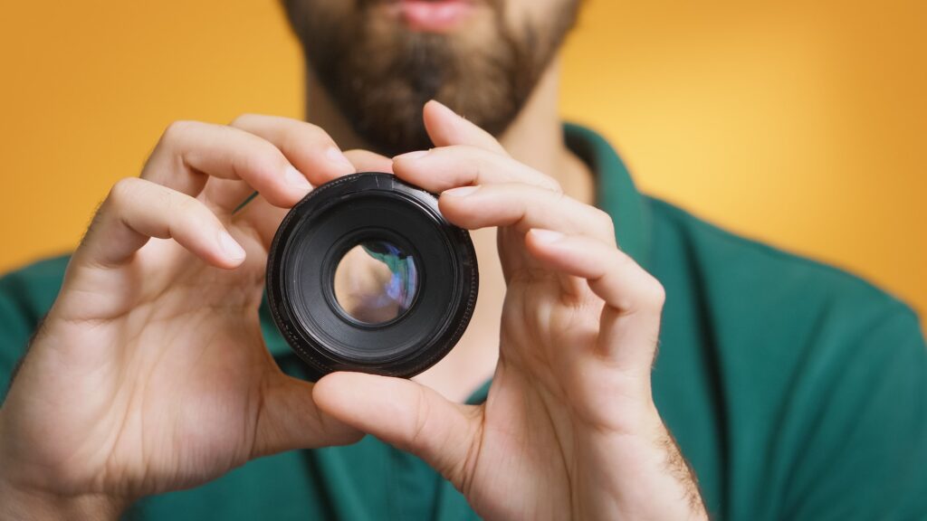 Content creator testing camera lens